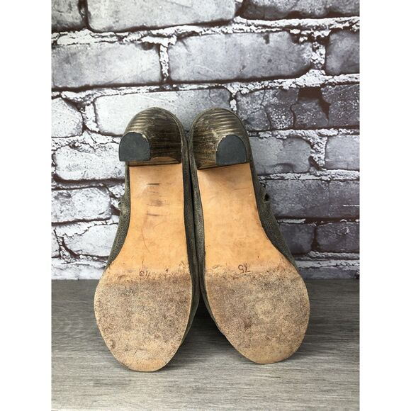 Calleen Cordero Green Leather Peep Toe Booties Stud Wood Heel Western Women 7.5M - Picture 12 of 16